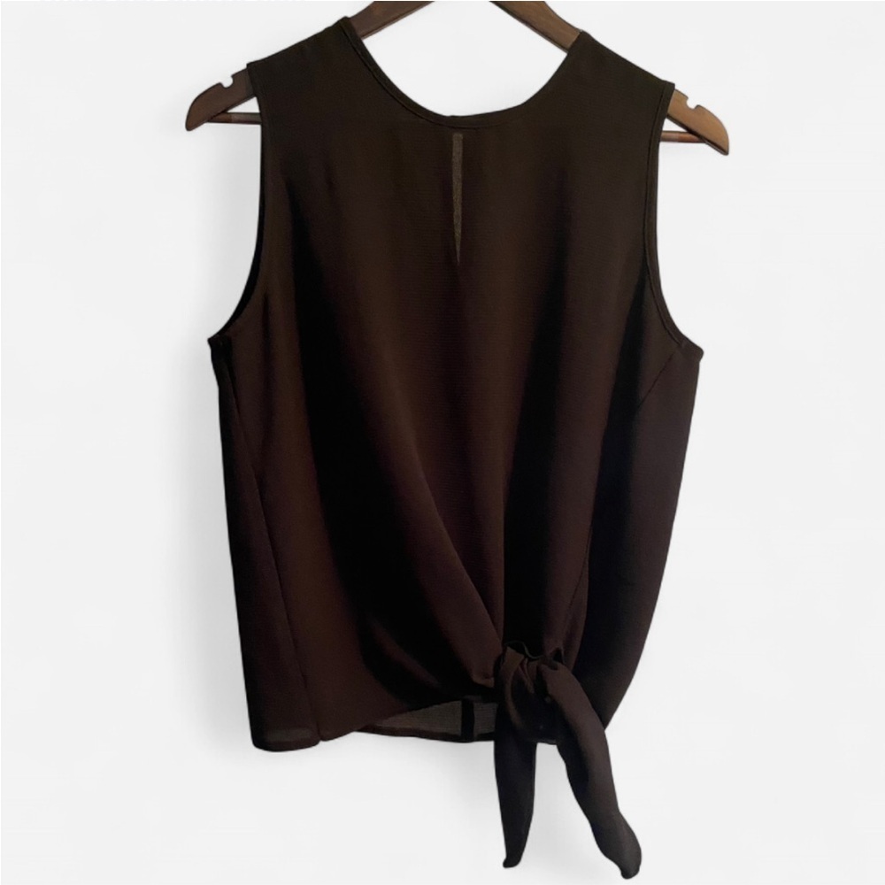 Juniors Black Sheer Sleeveless Front Tie Knot Blouse Size Medium